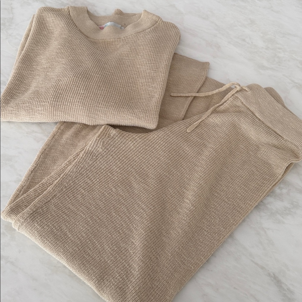 FP BEACH Free People Women's airy knit SET in sand XS. Lounge, beach, casual.
